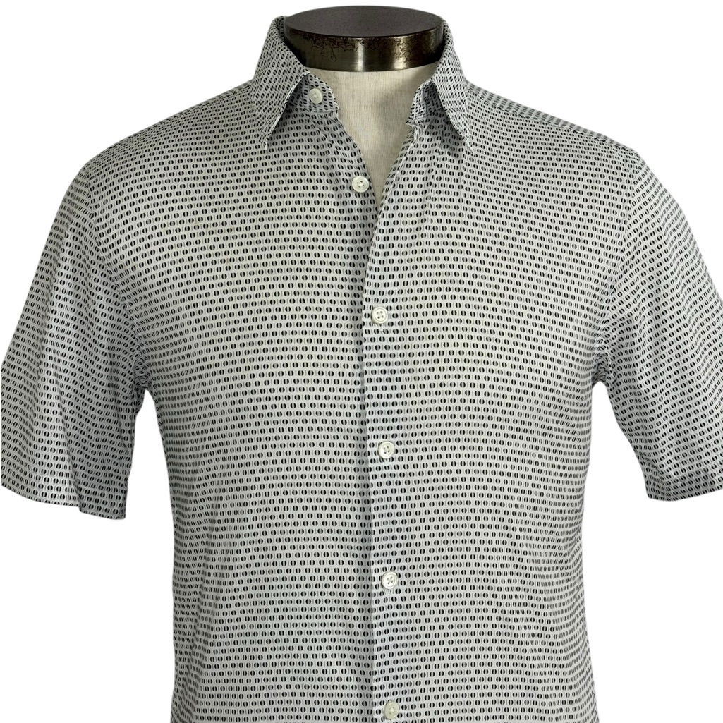 Theory Small Short Sleeve White Baltic Multi Metric Button Down